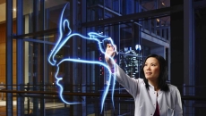 Otolaryngologist light painting nasal in laboratory