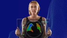 A person holding a holographic screen featuring an AI analysis of their lungs