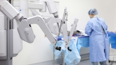 Technician preparing surgical robot