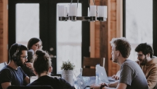 A group of employees in a workplace