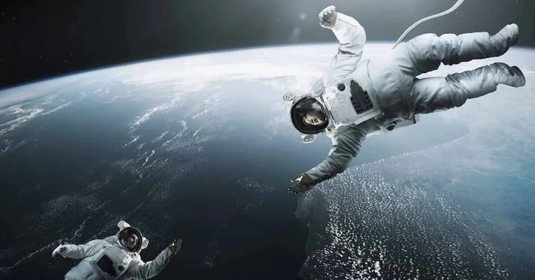 Astronauts floating in space
