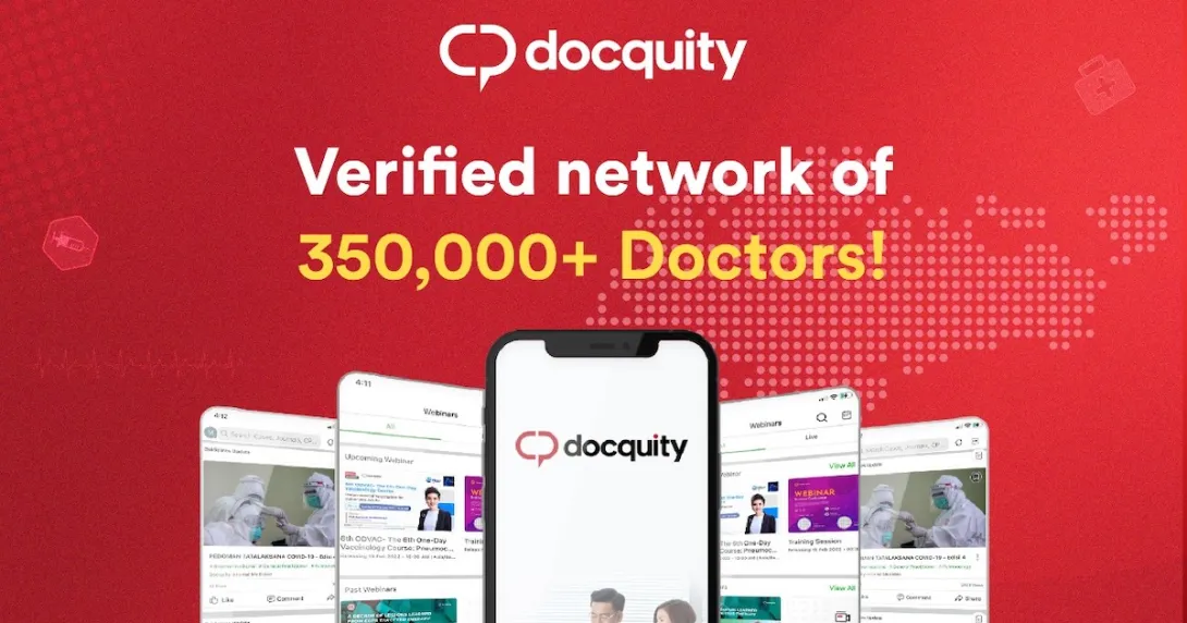 Docquity quote card saying it is verified network of more than 350,000 doctors