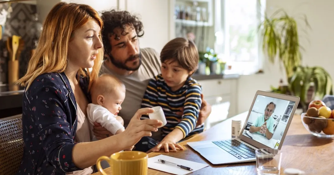 Photo of a family, mon, dad, two children