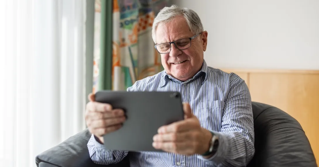 Patient interacting via tablet