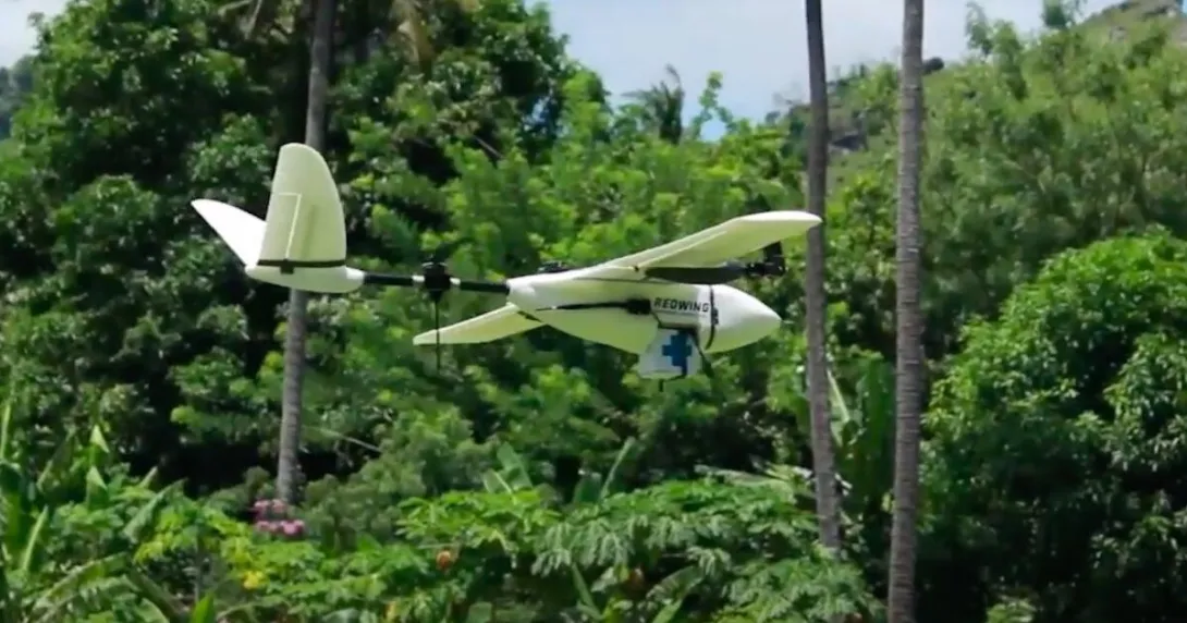 A drone by Redwing Labs carrying medicines