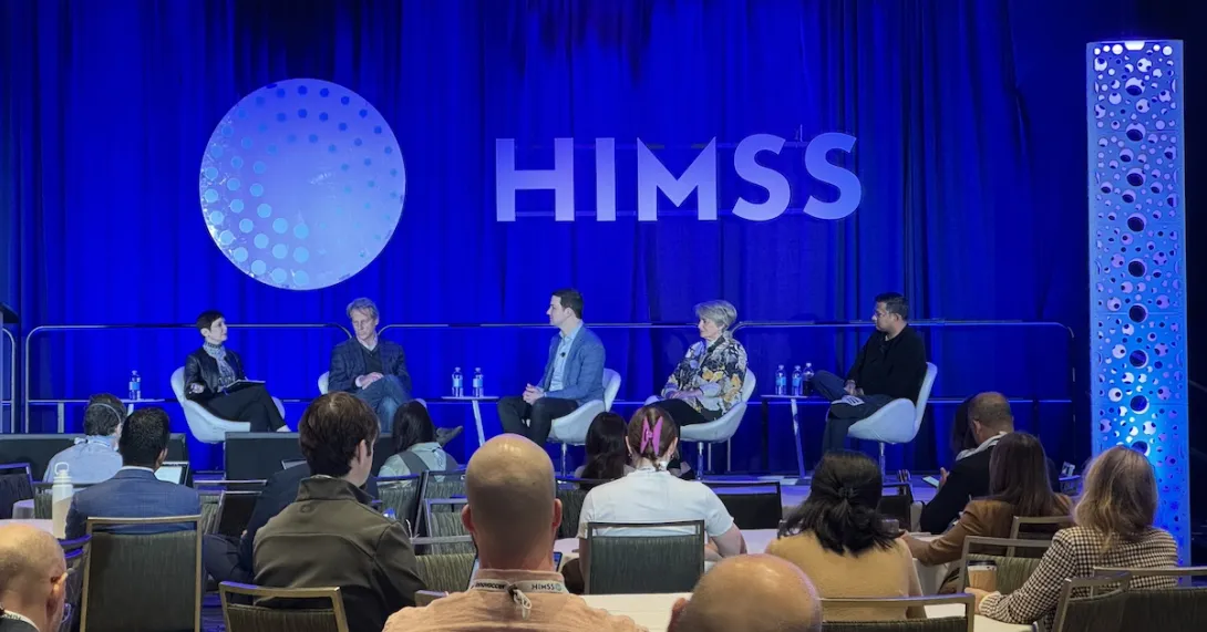 Michael Greeley of Flare Capital Partners, Robbie Freeman of Mount Sinai Health System, Mary Beth Chalk of BeeKeeperAI, Abhinav Shashank at Innovaccer and Sally Frank at Microsoft for Startups