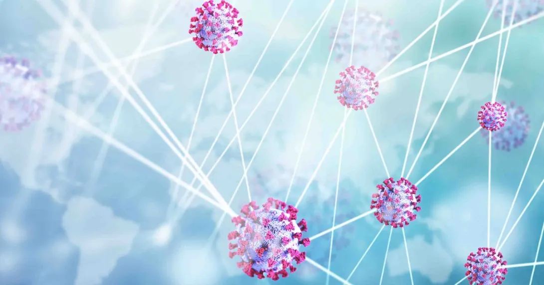 Human cells connected with lines