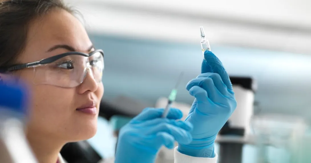 A researcher working in a lab